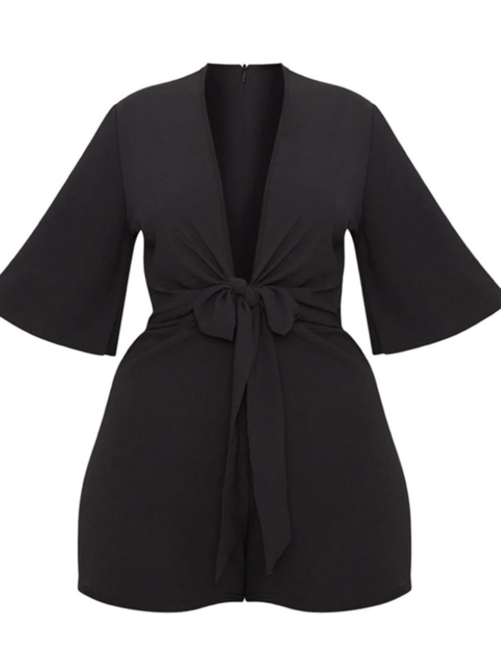 PrettyLittleThing Black Tie-Front Romper